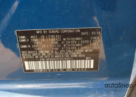 2024 Subaru Crosstrek Wilderness from USA, damaged, VIN 4S4GUHT61R3763511